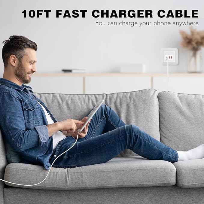 iPhone 17 16 Charger,40W Multiport USB C Charger Fast Charging Block,2Pack 4-Port Type C Phone Chargers 10FT Long Type C Charging Cable for iPhone 17 Pro/17 ProMax/17 Air/16 ProMax/16e/15 Pro/15 Plus