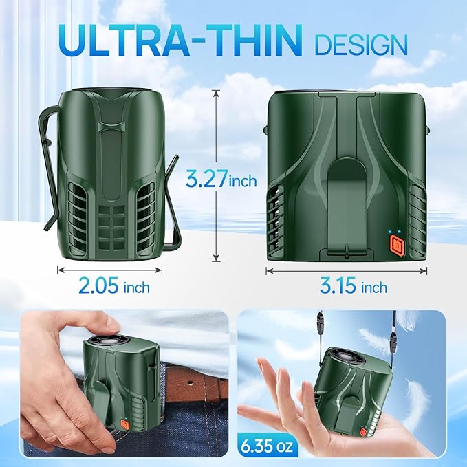 2025 Portable Personal Waist Fan& Neck Fan, 14000RPM Brushless Motor, 40H Runtime Rechargeable, 6-Speed Quiet Operation, Clip-On Personal Body Cooling for Camping/Worksites/Outdoor