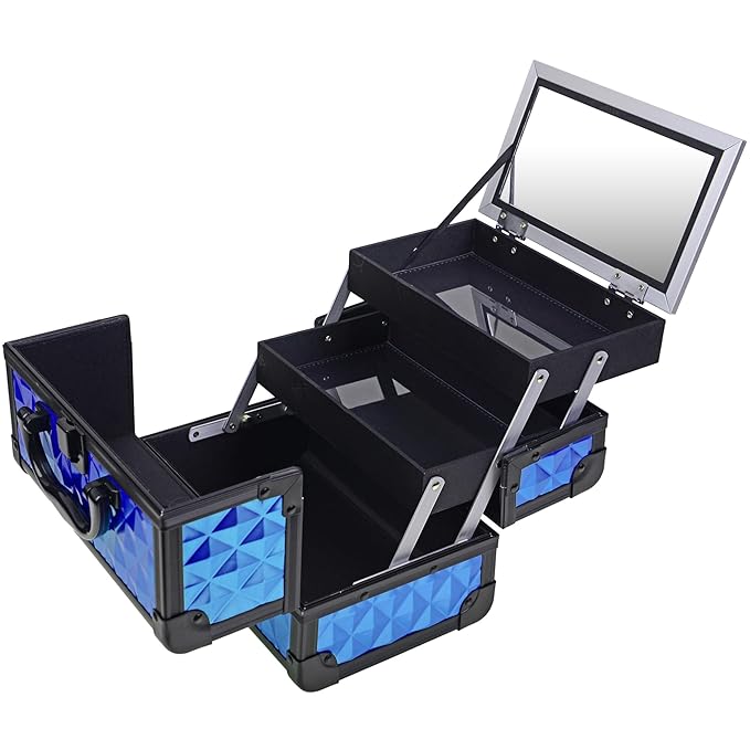 SHANY Chic Makeup Train Case Cosmetic Box Portable Makeup Case Cosmetics Beauty Organizer Jewelry storage with Locks, Multi trays Makeup Storage Box with Makeup Mirror - Peacock Blue