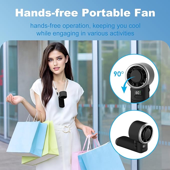 Portable Handheld Turbo Fan, USB Rechargeable Personal Mini Fan, LED Display, 5 Speed, 10H Cooling Time, Foldable Design, Powerful Turbo Small Pocket Fans for Travel, Outdoor, Office, Black