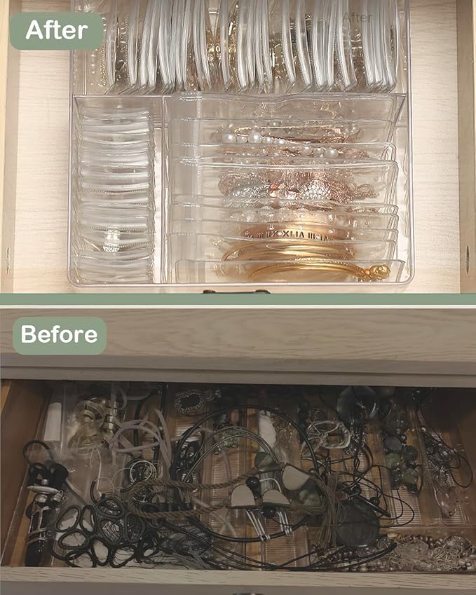 4 In 1 Acrylic Jewelry Organizers and Storage with 60 Portable Anti Tarnish Jewelry Bags, Clear Jewelry Box Organizer, Travel Jewelry Case for Earrings/Rings/Necklaces for Women Girls