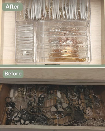 4 In 1 Acrylic Jewelry Organizers and Storage with 60 Portable Anti Tarnish Jewelry Bags, Clear Jewelry Box Organizer, Travel Jewelry Case for Earrings/Rings/Necklaces for Women Girls