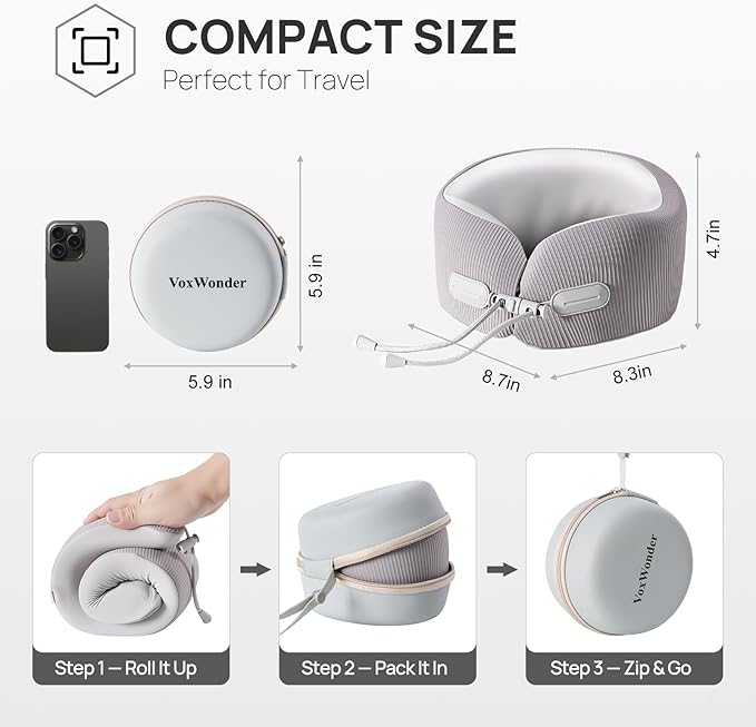 Memory Foam Travel Neck Pillow for Airplane, 360° Head Support Travel Essentials for Long Flights, Breathable Cooling Cover and Compact Storage Case, Portable Gift for Men and Women