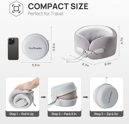 Memory Foam Travel Neck Pillow for Airplane, 360° Head Support Travel Essentials for Long Flights, Breathable Cooling Cover and Compact Storage Case, Portable Gift for Men and Women