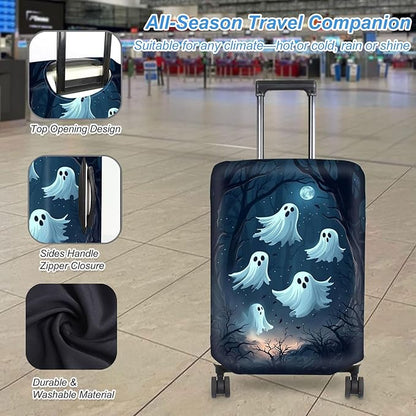 Luggage Cover Protector for 26-28 Inch Suitcases, TSA Approved Elastic Travel Suitcase Covers, Anti-Scratch Washable Luggage Sleeve for Carry On & Checked Bags, Group of Ghosts