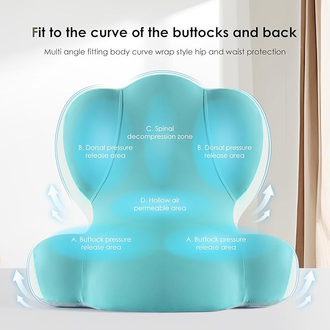 FLORICH Memory Foam Truck Seat Cushion,Car Seat Cushion and Lumbar Support Pillow for Office Chair, Ergonomic Back Support & Sciatica Relief for Long Drives(Green)