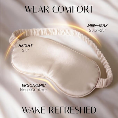 Silk Sleep Mask Eye Mask Blindfold with Double Layer Silk Filling and Elastic Strap for Full Night's Sleep, Travel and Nap, Soft Eye Cover Eyeshade with Luxury Bag and Ear Plugs (Champagne)