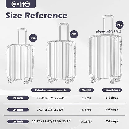Coolife Luggage Expandable(only 28") Suitcase PC+ABS Spinner 20in 24in 28in Carry on (orange new, S(20in)_carry on)