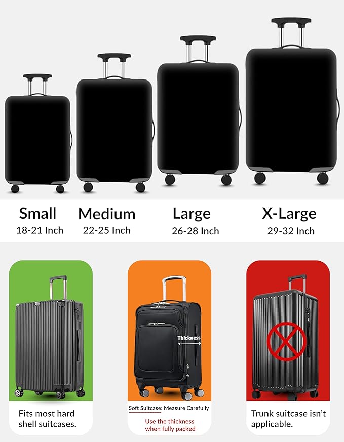 Stretchable Luggage Cover for Suitcase – Stretchable Travel Luggage Sleeve – Dustproof, Scratch-Resistant & Washable Elastic Suitcase Cover with Zipper - XL