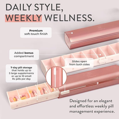 Pretty Pill Box Set - Stylish & Compact Daily Pill Organizer, Medication Pill Case, Pill Container for Vitamin Management, Pill Holder, Travel Essentials for Women & Men - Rose