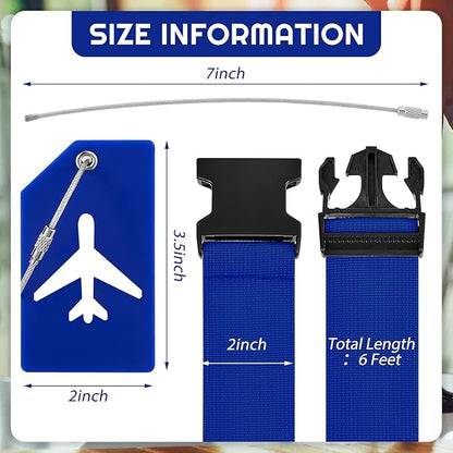 Weewooday 8 Pcs Luggage Straps Suitcase Tags Set for TSA Approved, 4 Travel Adjustable Suitcase Belt, 4 Silicone Luggage Tags with Name ID Card Travel Accessories(Ultramarine,Airplane)
