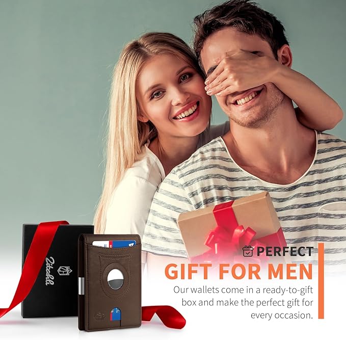 Zitahli Men's Wallets Airtag Holder Slim Rfid Leather with Gift Box