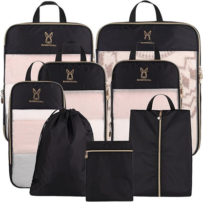 See Through Expandable Compression Packing Cubes, Mesh Travel Packing Cubes for Suitcases, Lightweight Organizers Bag Set for Travel Essentials for Luggage