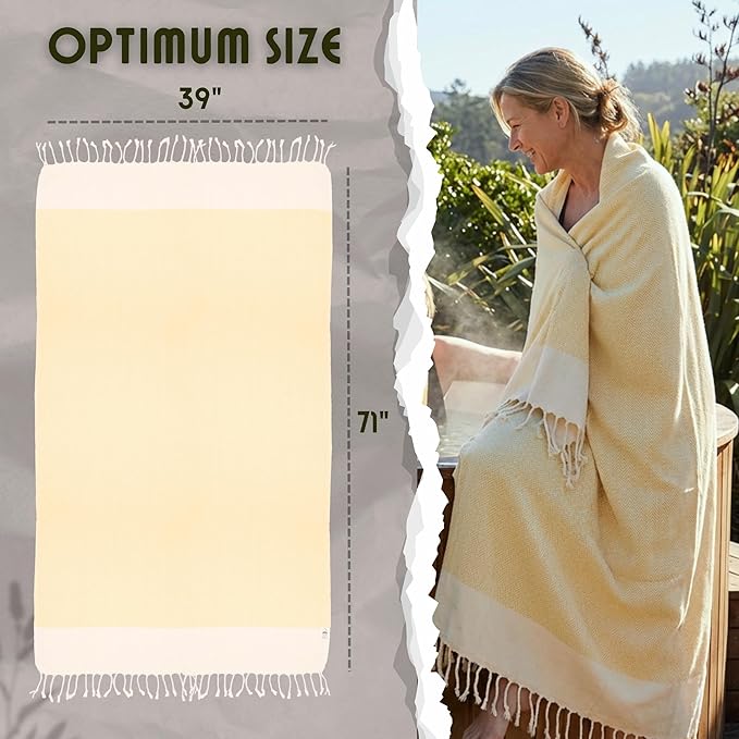 Bazaar Anatolia Turkish Beach Towel 100% Cotton Bath Towels 71x39 Quick Dry Sand Free Lightweight Large Oversized Herringbone Yellow