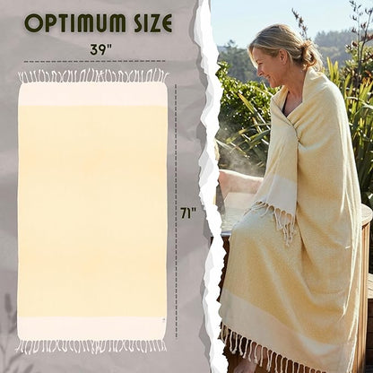 Bazaar Anatolia Turkish Beach Towel 100% Cotton Bath Towels 71x39 Quick Dry Sand Free Lightweight Large Oversized Herringbone Yellow