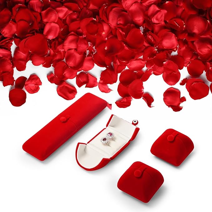 Oirlv Elegant Red Velvet Double Ring Box - Keepsake Gift Holder for Wedding, Proposal & Engagement Ceremonies (Couple Ring Bearer Box)