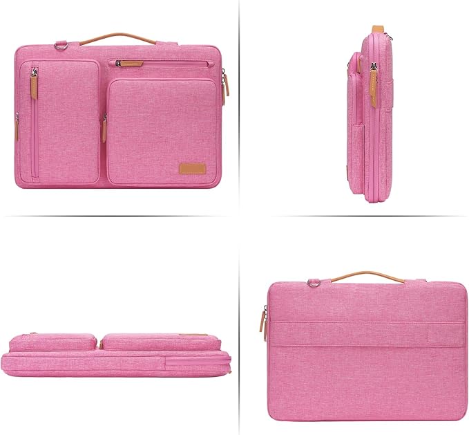 MOSISO 360 Protective Laptop Shoulder Bag,13-13.3 inch Computer Bag Compatible with MacBook, HP, Dell, Lenovo, Asus Notebook,Side Open Messenger Bag with 4 Zipper Pockets&Handle, Rose Red