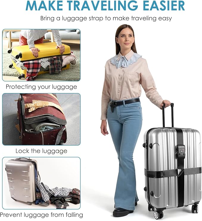 Travel Inspira Luggage Straps for Suitcases with TSA Lock, Protect Your Luggage Anti-Burst, High Visibility Color, Easy to Identify Luggage Adjustable Heavy Duty Belt for 20-32 Inch Suitcases