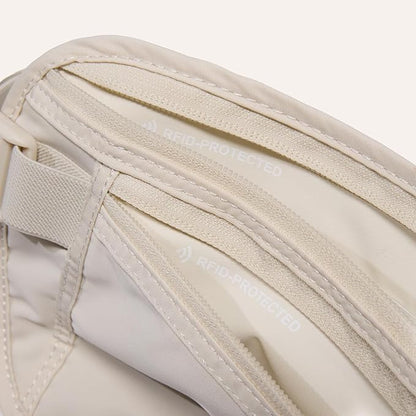 Pander RFID Blocking Travel Money Belt – Hidden Waist Pouch for Passport, Cash, Cards, Slim Belt Bag for Men and Women, White Beige