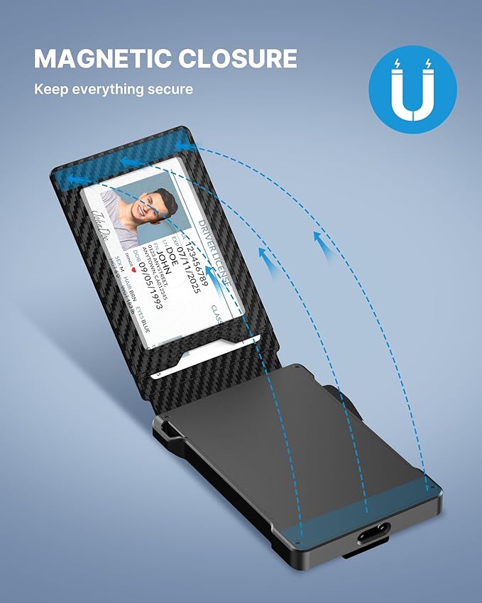 typecase Tactical Wallet for Men Card Holder: Pop Up Card Case, Genuine Leather, Smart, RFID Blocking, Slim, Minimalist, Thin, Front Pocket - 9-13 Card Capacitiy, ID Window, Money Clip (Carbon Fiber)