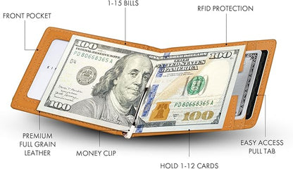 Kings Loot Trackable Airtag Wallet for Men | RFID Blocking Leather Design with Airtag Holder, Money Clip & Pull Tab | Minimalist Air Tag Wallets