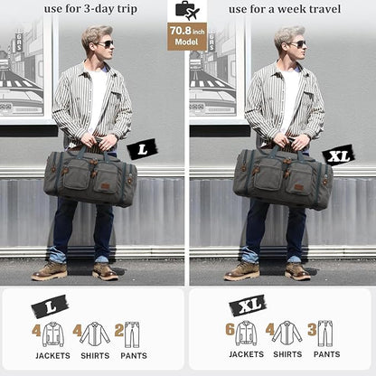 Gonex Canvas Duffle Bag for Travel, Expandable Water Resistant 60L Carry on Duffel Overnight Weekender Gym Bag with Wet Dry Separation Pocket & Suitcase Handle Sleeve, Grey
