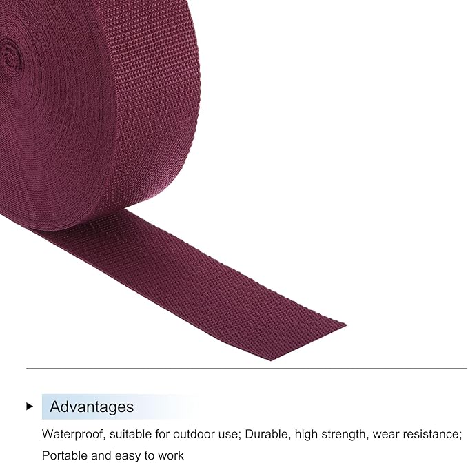 MECCANIXITY Lightweight Polypropylene Webbing Strap 2" 25 Yard Backpack Strapping Band Dark Red for Outdoor Luggage Cargo Straps