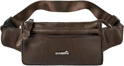 Leather Fanny Pack for Men Women,Genuine Leather Waist Belt Bag with Adjustable Strap Belt Hip Bag with Multi-Pockets for Travel Sports Running Cycling Hiking (brown)