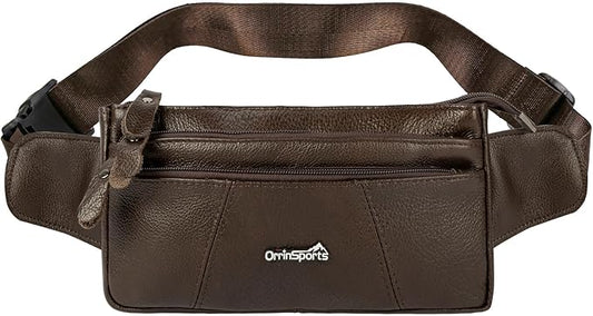 Leather Fanny Pack for Men Women,Genuine Leather Waist Belt Bag with Adjustable Strap Belt Hip Bag with Multi-Pockets for Travel Sports Running Cycling Hiking (brown)