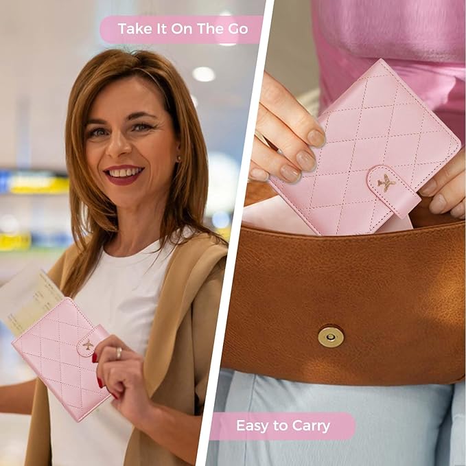 Melsbrinna Rfid Passport Holder for Travel women/Men, Cute Passport Wallet Rfid Blocking Card Slots, Rfid Passport Cover/CaseTravel Wallet, Passport Book Holder (1, LG PINK)