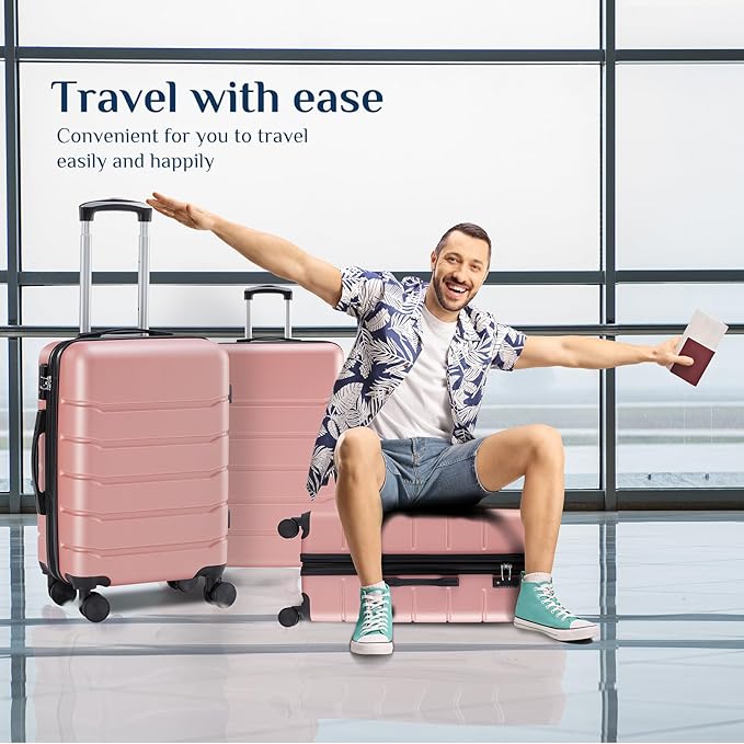 NEWBULIG 21 Inch Carry on Luggage, Lightweight Expandable Rolling Suit Case with TSA Lock, Hard Shell ABS Suitcase with Double Spinner Wheels, Pink