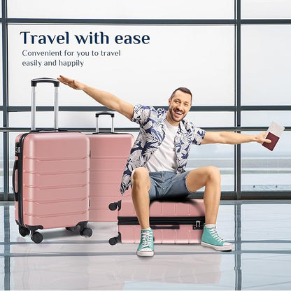 NEWBULIG 21 Inch Carry on Luggage, Lightweight Expandable Rolling Suit Case with TSA Lock, Hard Shell ABS Suitcase with Double Spinner Wheels, Pink