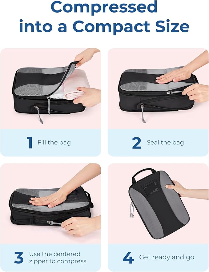 BAGSMART Compression Packing Cubes, 6 PCS Packing Cubes for Suitcases, Travel Bags Organizer for Luggage, Lightweight Packing Cube for Travel Essentials