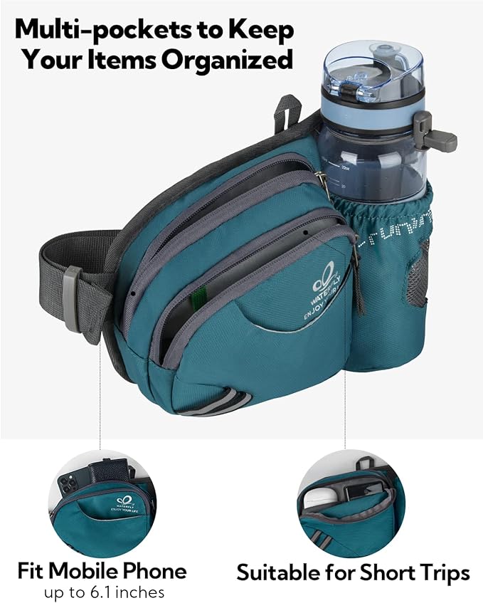 WATERFLY Fanny Pack Waist Bag: Waist Pack for Women Men with Water Bottle Holder Hiking Fanny Pack for Running Walking DogWalking Travel Cycling