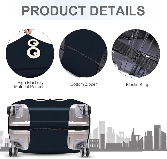 ANNA QUEEN Navy Blue Cartoon Eyes Luggage Cover, Funny Suitcase Protector for 20-22 Inch Luggage, Stretchable & Washable Travel Cover, Cute, Durable & Easy to Spot