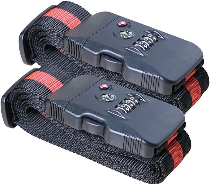 Travel Luggage Strap Adjustable Suitcase Packing Belt with TSA Combination Lock(Red+Black 2 Pack)