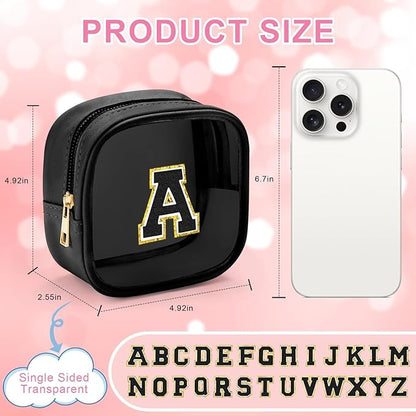 YOOLIFE Initial Makeup Bag Travel Toiletry Bag, Clear Makeup Bag Car Accessories For Women Clear Makeup Bags With Zipper Girlfriend Teacher 13 Year Old Girl Gifts Daughter Girl Gifts Mini Black R