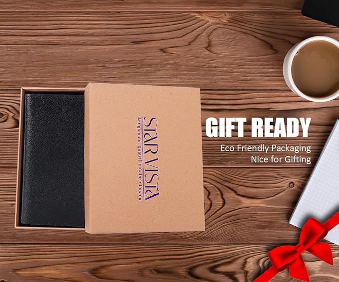 STAR VISTA Albatross Leather Travel Passport Holder, Minimalist Design, Calfskin Leather Case for Women and Men - Slim Passport Wallet, Bifold, RFID Blocking, Black