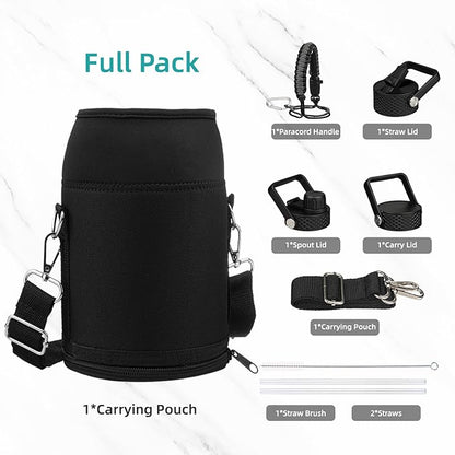 Insulated Water Bottle with Straw,87 oz 3 Lids Water Jug with Carrying Bag,Paracord Handle,Double Wall Vacuum Stainless Steel Metal Flask,Gum