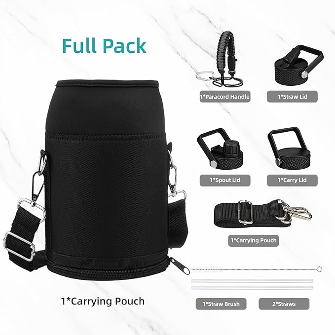 Insulated Water Bottle with Straw,87 oz 3 Lids Water Jug with Carrying Bag,Paracord Handle,Double Wall Vacuum Stainless Steel Metal Flask,Navy Blue