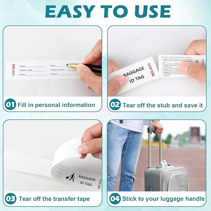 2000 Pcs Paper Hotel Luggage Tags with Transfer Tape On Back Luggage Tags Bulk Black Baggage Claim Check Tags Serial Numbering Claim Ticket Baggage Identification for Suitcase Motel Bag Storage