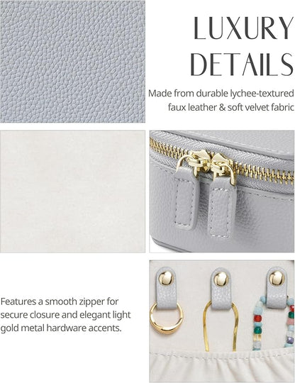 Popvibe Small Jewelry Travel Case for Women Mini Jewelry Box Organzier Traveling with 6 Jewelry Pouch Small Jewelry Bags, Leather Travel Size Jewelry Organizer Bag for Earrings Necklace, Blue Gray