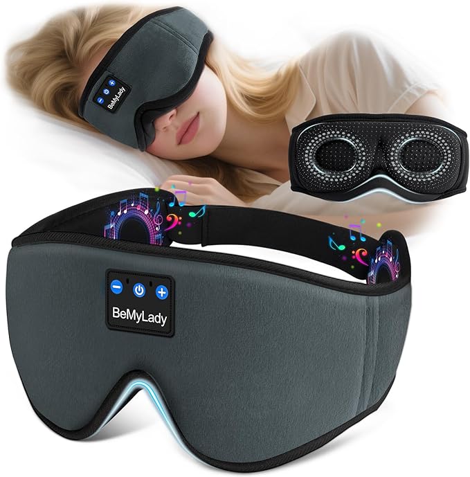 Sleep mask Headphones,100% Blackout 3D Zero Eye Pressure Bluetooth Sleep mask Breathable Eye mask with Bluetooth Headphones Sleep Headphones for Side Sleepers, 14H Playtime&Bluetooth 5.4 Grey