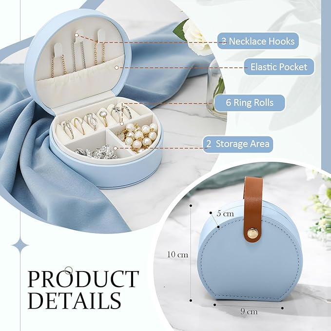 Weysat 12 Pack Travel Jewelry Case Mini Leather Bridesmaid Jewelry Gift Box Bulk Small Earring Storage Organizer (Blue)