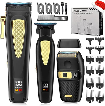 Hair Clippers,Mens Beard Trimmer,Electric Razor for Men,Professional Hair Cutting Kit & Zero Gap T-Blade Trimmer & 7500 RPM Foil Shaver with LCD Display,Mens Gift