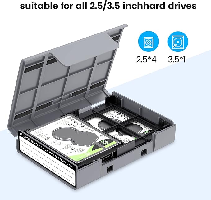 ORICO 5-Pack Hard Drive Carrying Case Protective Box for 3.5/2.5 Inch SSD HDD Portable with Anti-Static,Shockproof and Dust Proof Travel Storage Bag-PHP25-5C