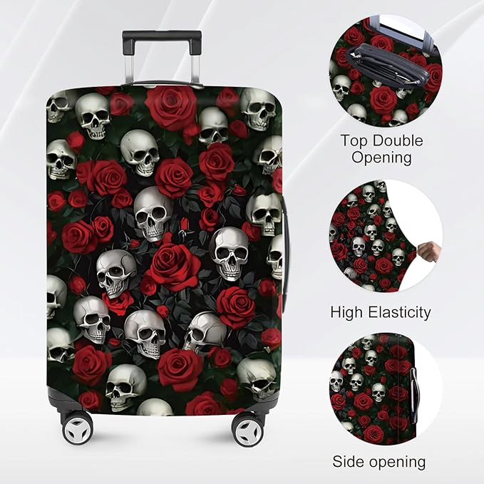 ANNA QUEEN Flower Skull Luggage Cover Washable Suitcase Protector Suitcase Cover Anti-Scratch,Stretchable Fit for 18-32Inch Luggage,Travel Bag Cover L(fits 26-28Inch suitcase)