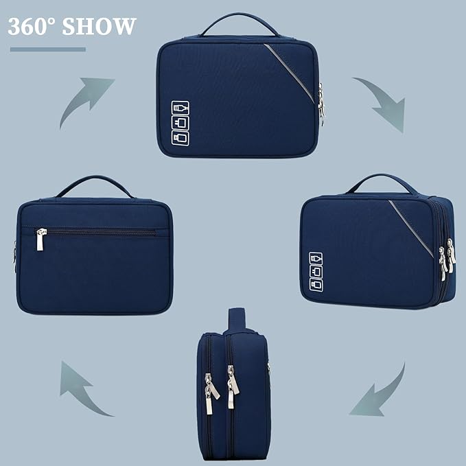 Lanola Universal Cable Organizer Electronics Accessories Cases for Cable, Charger,Power Bank, Phone, USB, SD Card,Memory Cards,Earphone,Flash Drive, Great for Travel and Business - Dark Blue