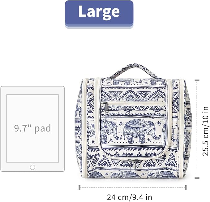 Narwey Hanging Toiletry Bag for Women Travel Makeup Bag Organizer Toiletries Bag for Cosmetics Essentials Accessories (Large, Elephant)