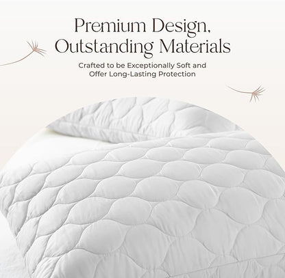 Organic Cotton Pillow Protector - Durable Quilted Pillow Protector King Size GOTS & Fairtrade Certified - Thick Hypoallergenic Machine Washable Breathable Cover & Edge Piping - 2Pack (White, Standard)